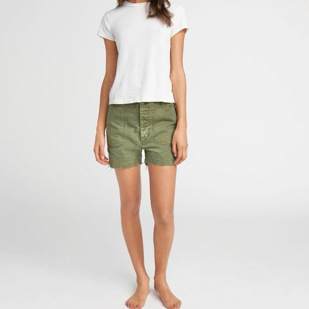Re/Done NEW military shorts womens 27 olive army green button fly hi rise pocket - Picture 2 of 10